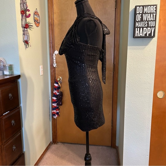 NWOT black sequined halter mini dress size 0 prom cocktail party dress - Picture 5 of 11